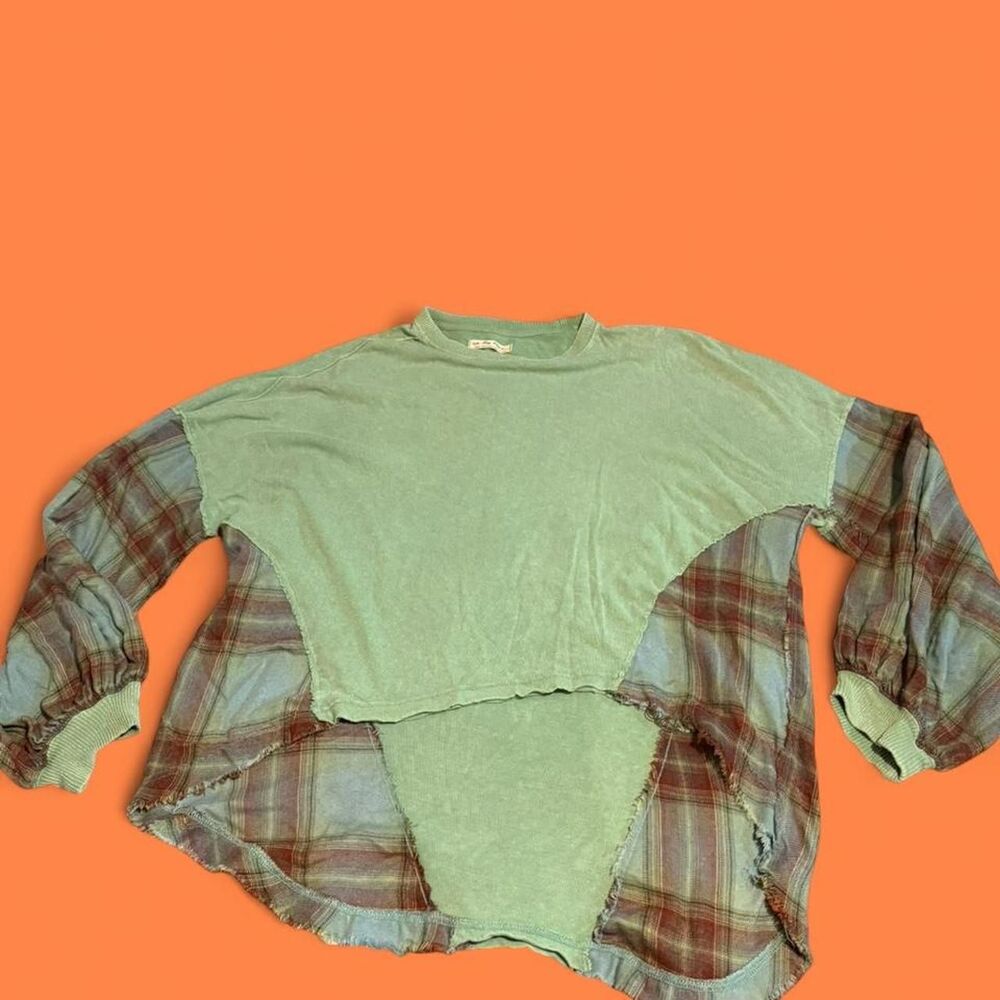 Free People We The Free Miley Plaid Patchwork Top - Green/Blue